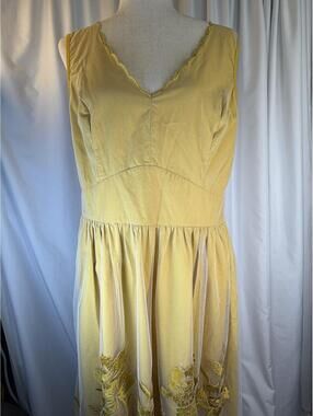 EShakti Sleeveless Party Dress Mustard With Lace Overlay Floral Size 16 Lined